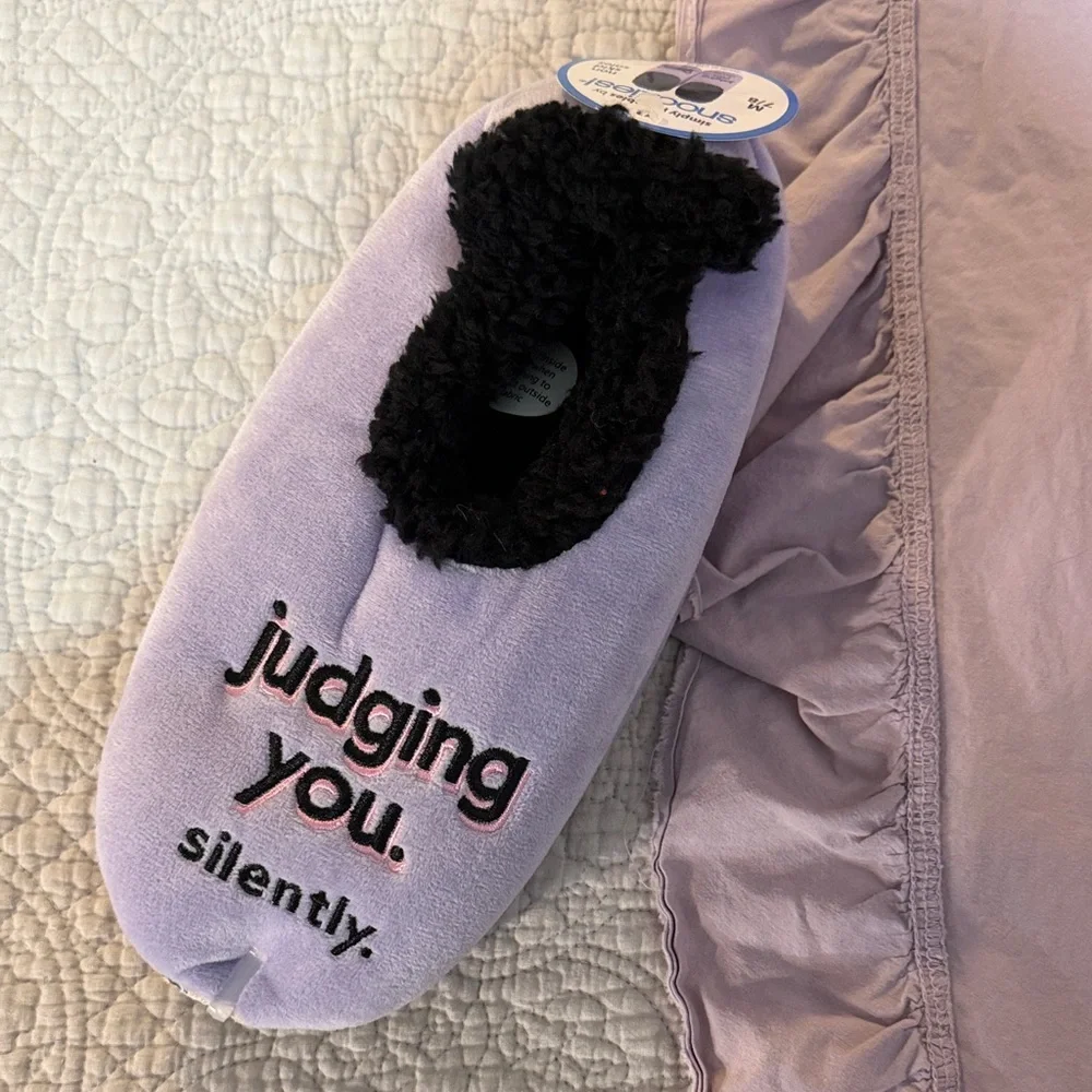 Purple Cat Slippers with Black Trim